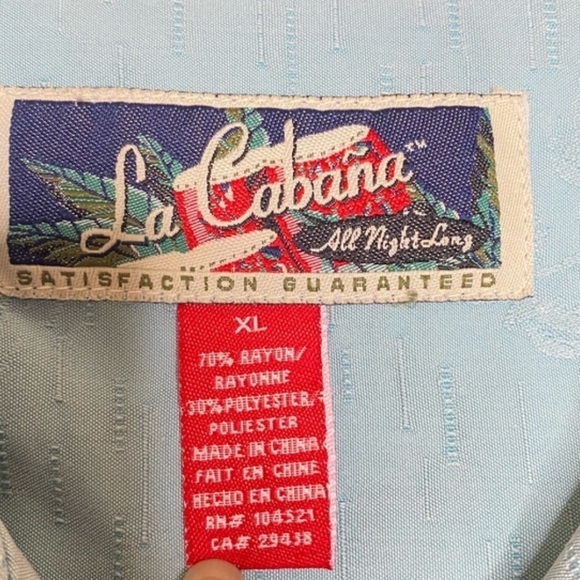 La Cabana “cubavera”tropical embroidered chambray button down short sleeve - Picture 6 of 8